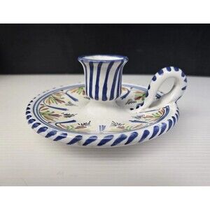 Vintage Seville Pottery Chamber Candle Holder Finger Loop Hand Painted Floral